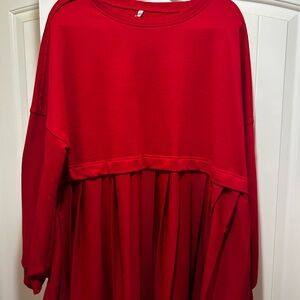 Red Comfy Dress Pleated Skirt